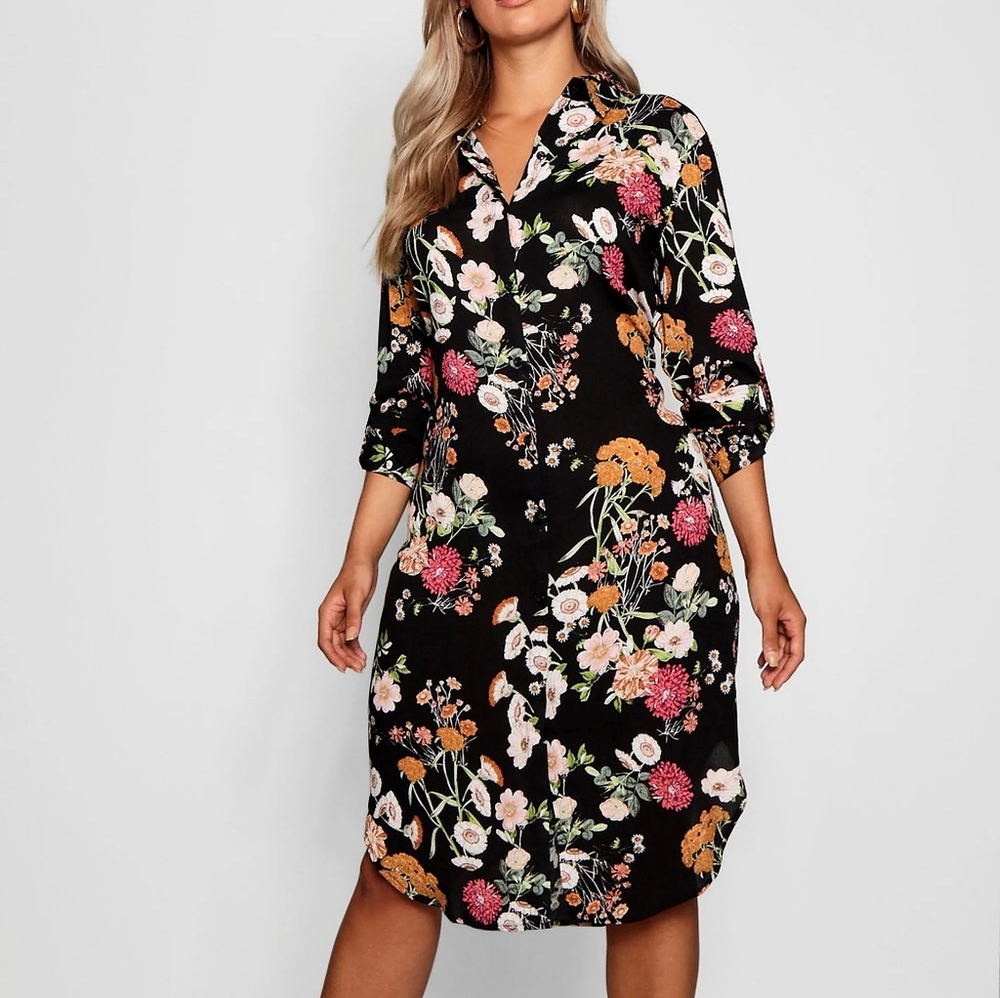 - Boohoo Floral print shirt dress
